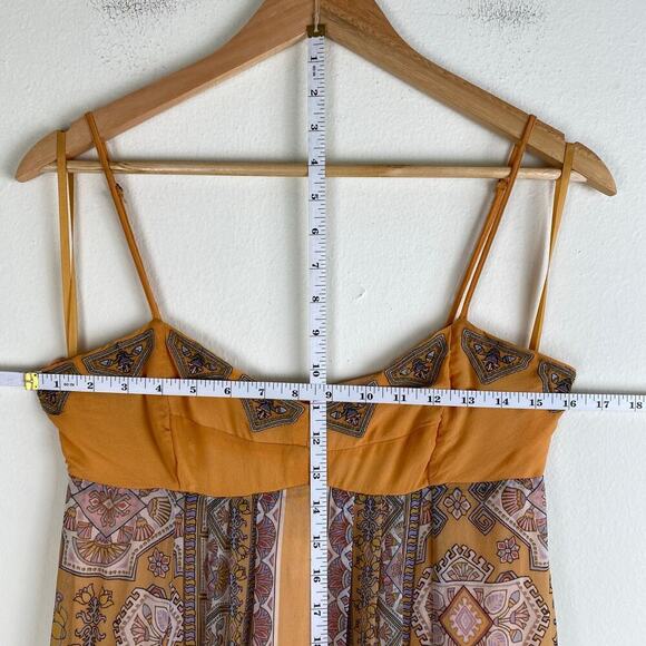 Anthropologie Calida Maxi Dress Size 4P Dark Yellow Print Festival Boho Vacation - Picture 13 of 14